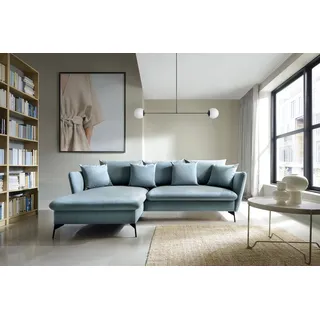 Ecksofa OTTO HOME "LIVORNO,258 cm, L-Form", blau, B:258cm H:91cm, 100% Polyester;PU-Schaum und Nosag-Federung.;Federung Ottoman : 12 x Feder Type B 1650mm;Ferderung 2 Sitzer: 10 x Feder Type B 650 mm;Sitz und Funktion: Schaum T30/40 8 cm., Sofas, Ecksofa, Schlaffunktion u. Bettkasten (139/224cm), Samt, Struktur, Webstoff