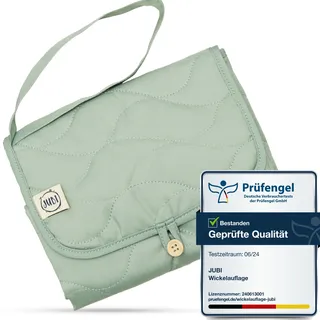 Jubi® Wickelauflage unterwegs Mint - Wickelunterlage aus Bio Baumwolle & Öko-Tex Polyester – kompakt, abwischbar, mit Fach für Windeln & Feuchttücher