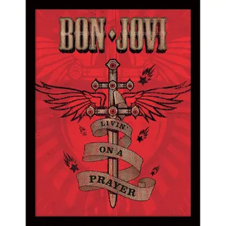 Pyramid International Bon Jovi Poster im Rahmen (Living' on a Prayer Design) Wandkunst in 30 x 40 cm Rahmen – Offizielles Merchandise-Produkt