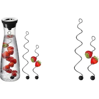 WMF Basic Wasserkaraffe Set 3-teilig, Karaffe 1l mit 2 Fruchtspieße verschiedene Größen, Glaskaraffe mit Deckel & Basic Fruchtspieße 2-teilig, Spieße in 2 verschiedene Größen