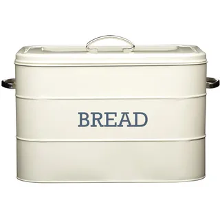 Kitchencraft Living Nostalgia Brotbox, Großer Brotkasten aus Metall, Brotkorb mit Deckel und Griffen, Brotdose für Brote aller Art, Metall Cremefarben, 34 x 21,5 x 25 cm