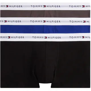 Trunk "3P TRUNK", Herren, Gr. M (50), 3 Stk., bunt (blk, drk ash, wdg blu), Jersey, Obermaterial: 95% Baumwolle, 5% Elasthan, TOMMY HILFIGER UNDERWEAR, körpernah, Unterhosen Trunk, mit Logoschriftzug