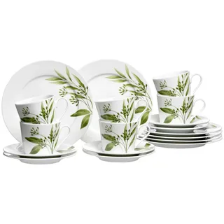 Ritzenhoff Breker Kaffeeservice , Weiß , Keramik , 18-teilig , Blätter , 18x22x28 cm , Geschirr, Geschirrsets, Kaffeeservice