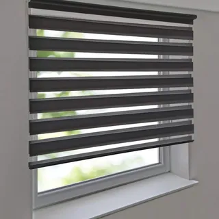 Doppelrollo Premium 125 x 130 cm anthrazit - Duorollo Vario Seitenzug zum Anschrauben freihängend für Wandmontage und Deckenmontage - inkl. Metallträger