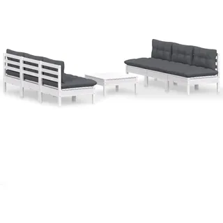 vidaXL 7-tlg. Garten-Lounge-Set mit Anthrazit Kissen Kiefernholz - Weiß