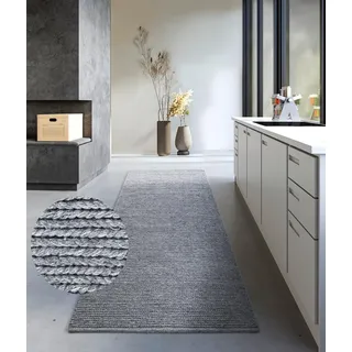 Villeroy & Boch Wollteppich Francois - Natur Wohnzimmerteppich - Handgewebt & Natürlich - Boho Teppich Wolle für Wohnzimmer, Schlafzimmer, Esszimmer, Flur, Küche – Silber, 80x200cm