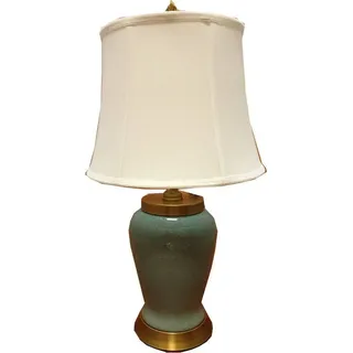 Fine Asianliving Chinesische Tischlampe Porzellan mit Lampenschirm E27 Orientalische Tischleuchte Keramik Nachttischlampen Schlafzimmer Wohnzimmer - dunkelgrün