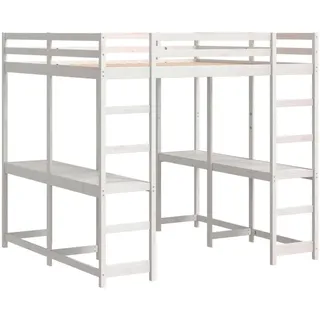 Hochbett mit Schreibtisch & Leiter Weiß 140x200 cm Kiefernholz - Weiß