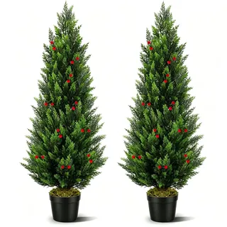 KARYLLYD Künstliche Pflanzen Groß Zedernbaum 4FT Bäume, Kunstpflanzen Wie Echt 120cm Klein Künstlicher Weihnachtsbaum Indoor, Weihnachtsbaum Vorderste Veranda Dekor, Faux Pine Pflanzen(2 Pack)