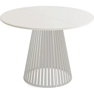 Esstisch Rund Ausziehbar mit Lamellen im Loft-Stil – 120 bis 200 cm – Industrieller Tisch mit Kaschmir Metallbeinen, Platzsparend für Wohnzimmer oder Esszimmer – Grau-Beige - Beige