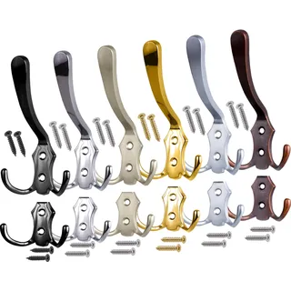 Stahlia Garderobenhaken CHROM-MATT (5 Stück) Haken zum Schrauben vintage Kleiderhaken Garderobe LANG Haken für Garderobe Metallhaken