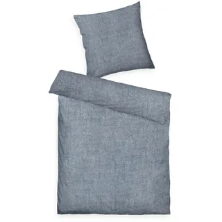 Herding TOM TAILOR Melange-Bettwäsche, 80x80 cm + 135x200 cm, 40% Baumwolle/ 25% Viskose / 35% Polyester, Mit Stehsaum und Markenreißverschluss, WOVEN MELANGE (Soft Navy)