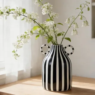 oliruim Moderne schwarz-weiße gestreifte Vase – minimalistische, flippige Boho-Akzentvase für Wohnzimmer, Couchtisch, Büro, Bücherregal und Fensterbank (B)