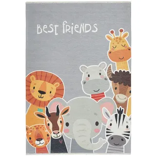 Obsession Kinderteppich , Grau, Multicolor, Orange, Weiß , Textil , Tier , rechteckig , 115x170 cm , Global Recycled Standard (Grs) , für Fußbodenheizung geeignet, lichtunempfindlich, waschbar, pflegeleicht, leicht zusammenrollbar, rutschfeste Unterfläche , Teppiche und Böden, Teppiche, Kinderteppiche