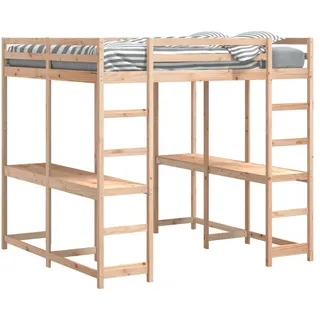 Hochbett mit Schreibtisch & Leiter 140x200 cm Massivholz Kiefer - Braun, Bunt