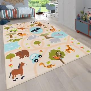 Paco Home Kinderteppich "Bino 580", rechteckig 4 mm Höhe Spielteppich, Motiv Straße & Autos, Kinderzimmer,