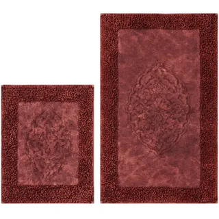 Foutastic Luxuriöses, weinrotes Badematten-Set (2-teilig), 100% Baumwolle, rutschfest, 5 mm Florhöhe, maschinenwaschbar, 50 x 60 cm & 60 x 100 cm | Weich & strapazierfähig