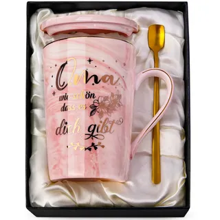 Doublewhale Oma Geschenk, Geschenktasse für Oma, Beste Oma Geschenk, Geburtstagsgeschenk für Oma, Oma Geschenk Weihnachten, 14 Oz Rosa Marmor Kaffeetasse mit Goldener Druckgrafik, Edle Geschenkset