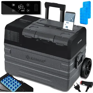 KESSER® Kompressor Kühlbox elektrisch Gefrierbox, Mit APP-Steuerung USB-Anschluss 12/24 V 230V, +Teleskopstange Räder Kühlschrank Kühlung bis -20 °C für Auto, Lkw, Boot, Reisemobil, Camping