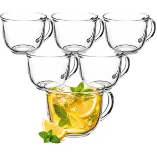 KADAX Große Teegläser 480 ml mit Henkel, 6er Set, spülmaschinenfeste Gläser für Heißgetränke wie Tee, Kaffee & Kakao, Teetassen, Kaffeegläser aus Glas, Kaffeetassen