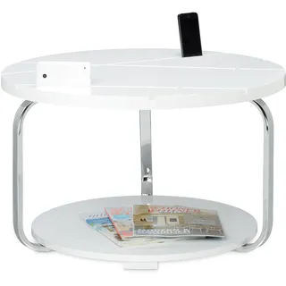 Relaxdays Couchtisch mit Tablethalterung HBT: 42 x 70 x 70 cm großer runder Holztisch mit Rollen als Halter für Smartphones und Tablets moderner Tisch als Wohnzimmertisch und Tabletständer, weiß