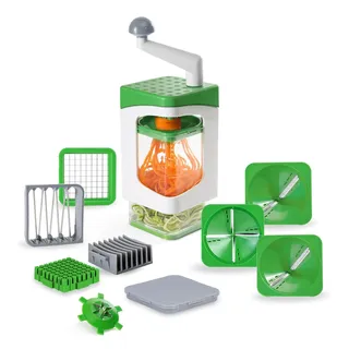 Genius Nicer Dicer Julietti Spiralschneider - Zoodle Maker + Würfelschneider in einem Set für Spiralen und Würfel | enthält 7 Schneideinsätze & Auffangbehälter 1200ml, Grün