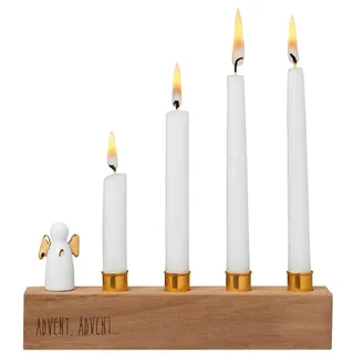 Räder Adventsengel aus Porzellan unglasiert und Akazienholz in der Farbe Gold, Maße: 17 x 7 x 3 cm, 89132