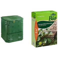 Dehner Thermokomposter 420 Liter, ca. 84 x 74 x 74 cm, Kunststoff, grün & Bio Kompostbeschleuniger, 5 kg, für ca. 8 CBM Grüngut