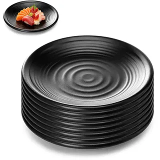 SUPRROW 8 Stück Speiseteller Set Schwarz Matt Kuchenteller Frühstücksteller Steingut Geschirr für Sushi Desserts Kuchen Spülmaschinenfest 15×15×1,8 cm