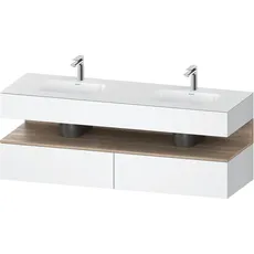 Duravit Qatego Einbauwaschtisch mit Konsolenwaschtischunterbau, 1600x550x600mm, Nische Eiche Mamoriert, Doppelwaschtisch, QA4797055, Farbe: Weiß Matt/mit Nischenbeleuchtung