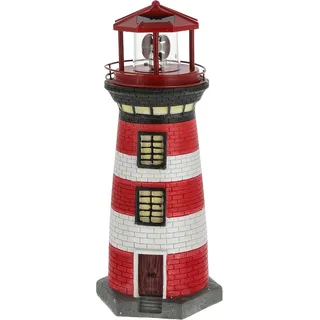Cepewa LED Solar Leuchtturm | H38cm rot weiß | Gartendeko Leuchtfeuer Turm Leuchtfeuer Solarbeleuchtung (1 x LED Solar Leuchtturm H38cm)