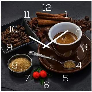 levandeo Wanduhr Alu-Dibond 30x30cm Uhr Alubild Kaffee Braun Küche Deko Coffee Cafe - Braun