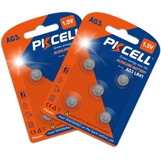 PKCELL Knopfzellen LR41 Ag3 1,5V Alkaline Batterie für Fieberthermometer,Teelichter,10 Stück