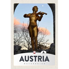 Holzschild 20x30 cm - Österreich Skulptur Mann Geige Gold
