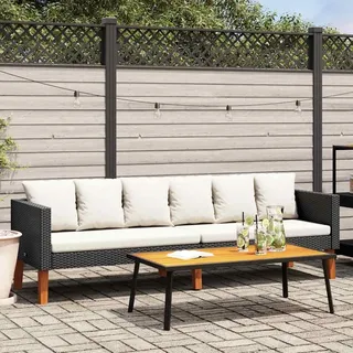 vidaXL 3-Sitzer-Gartensofa mit Auflagen Poly Rattan Schwarz - Schwarz