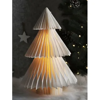 Spetebo LED Papier Weihnachtsbaum Deko - 30 cm - Falt Tannenbaum beleuchtet zum Stellen Wiederverwendbarer Weihnachts Baum weiß