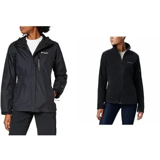 Columbia Pouring Adventure II Jacket Wasserdicht Regenjacke für Damen, Black & Fast Trek II Jacket Fleecejacke Mit Durchgehendem Reißverschluss für Damen