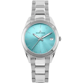 Jacques Lemans 1-1878C Damenuhr Derby Edelstahl/Türkis - Türkis