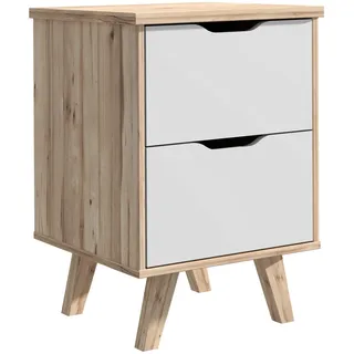Forte VANKKA Kommode mit 2 Schubladen, Holzwerkstoff, Planked Eiche/Weiß, B x H x T: 45 x 63,9 x 42 cm