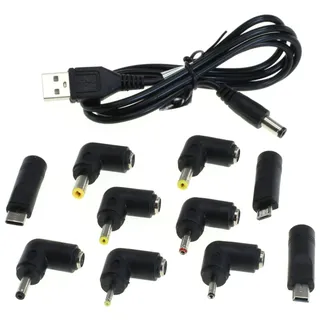 AccuCell Universal USB Ladekabel mit DC-Stecker 5,5x2,1mm und Adaptern für verschiedene Anwendungsbereiche