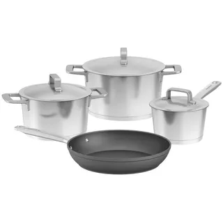 BergHOFF Kochtopfset , Schwarz, Silberfarben , Metall , 4-teilig , 20 cm,16 cm , 3 l,1,6 l , Messskala, rostfrei, hitzebeständig, leichte Reinigung, verkapselter Sandwichboden, nachhaltig, schadstofffrei gemäß EU-Standards , Kochgeschirr, Töpfe, Topfsets