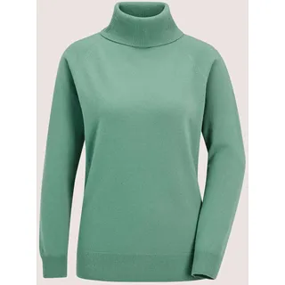 Rollkragenpullover MADELEINE "Kaschmirpullover Rollkragenpullover mit Rippstrick-Details", Damen, Gr. 40/42, grün (hellsalbeigrün), Obermaterial: 100% Kaschmir WS., Modern, gerade, Rollkragen, Pullover Rollkragenpullover, Aus Good-Cashmere