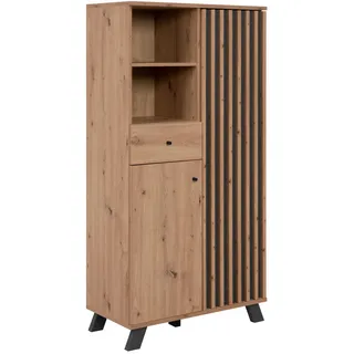 Mid.you Highboard , Anthrazit, Eiche Artisan , Metall , 4 Fächer , 1 Schubladen , 80x156x40 cm , stehend , Kleinmöbel, Kommoden, Highboards
