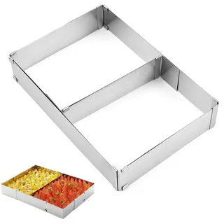 Lunyloer Backrahmen Rechteckig Verstellbar, 5cm Hohe Edelstahl Backform Rechteckig mit Teiler, Kuchenform Eckig, Tortenring Verstellbar für Backblech für Kuchen Pizza Torten Backen Party Dekorieren