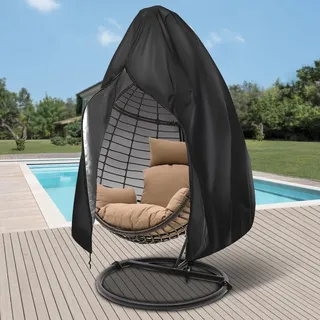 Hängesessel-Abdeckung mit Reißverschluss – Robuste Schutzhülle für Gartenmöbel. UV-beständig, wasser- und winddicht. Ideal für Terrasse, Balkon und Garten.190cmx114cm/75inx45in-Schwarz