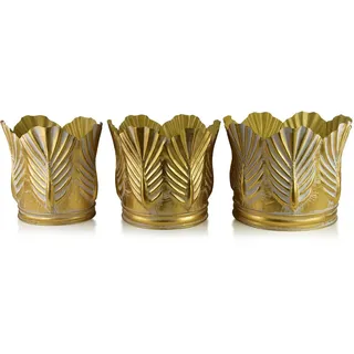 Mondex Blumentopf Marina 3er Set Gold 51/51/40 cm Metall , Goldfarben , 51x40x51 cm , Dekoration, Blumen & Blumentöpfe, Übertöpfe