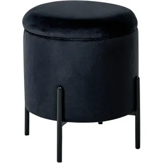 Beliani Pouf mit Stauraum Samtstoff Schwarz Wenona , Textil , Kiefer , Rund , 37x40x37 cm , Wohnzimmer, Sessel, Hocker & Hockerbänke, Poufs