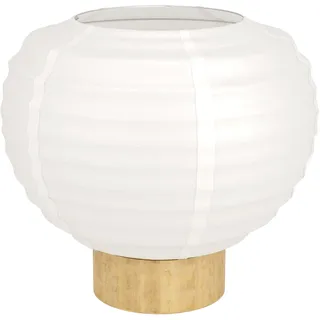 EGLO Nachttischlampe Summerhill, Tischlampe im Japan-Stil, Zimmer Deko Schlafzimmer aus Holz in Braun und Papier in Weiß, FSC-zertifiziert, E27 Fassung, Ø 40 cm