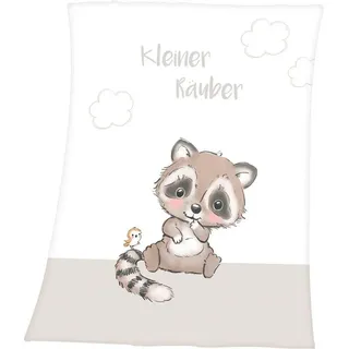 Baby Best "Kleiner Räuber", mit niedlichem Waschbär Motiv und Schriftzug, Kuscheldecke,