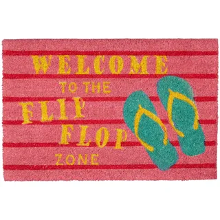 Relaxdays Fußmatte Kokos Spruch FLIP FLOP ZONE 40 x 60 Kokosmatte mit rutschfester PVC Unterlage bunte Türmatte Fußabtreter aus Kokosfaser als Schmutzfangmatte und Sauberlaufmatte Türvorleger, pink